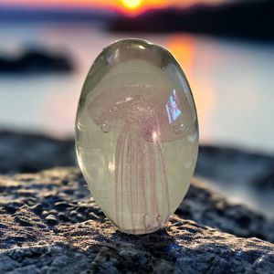 Tozai Jellyfish Blown Art Glass Paperweight Bullicante Glows